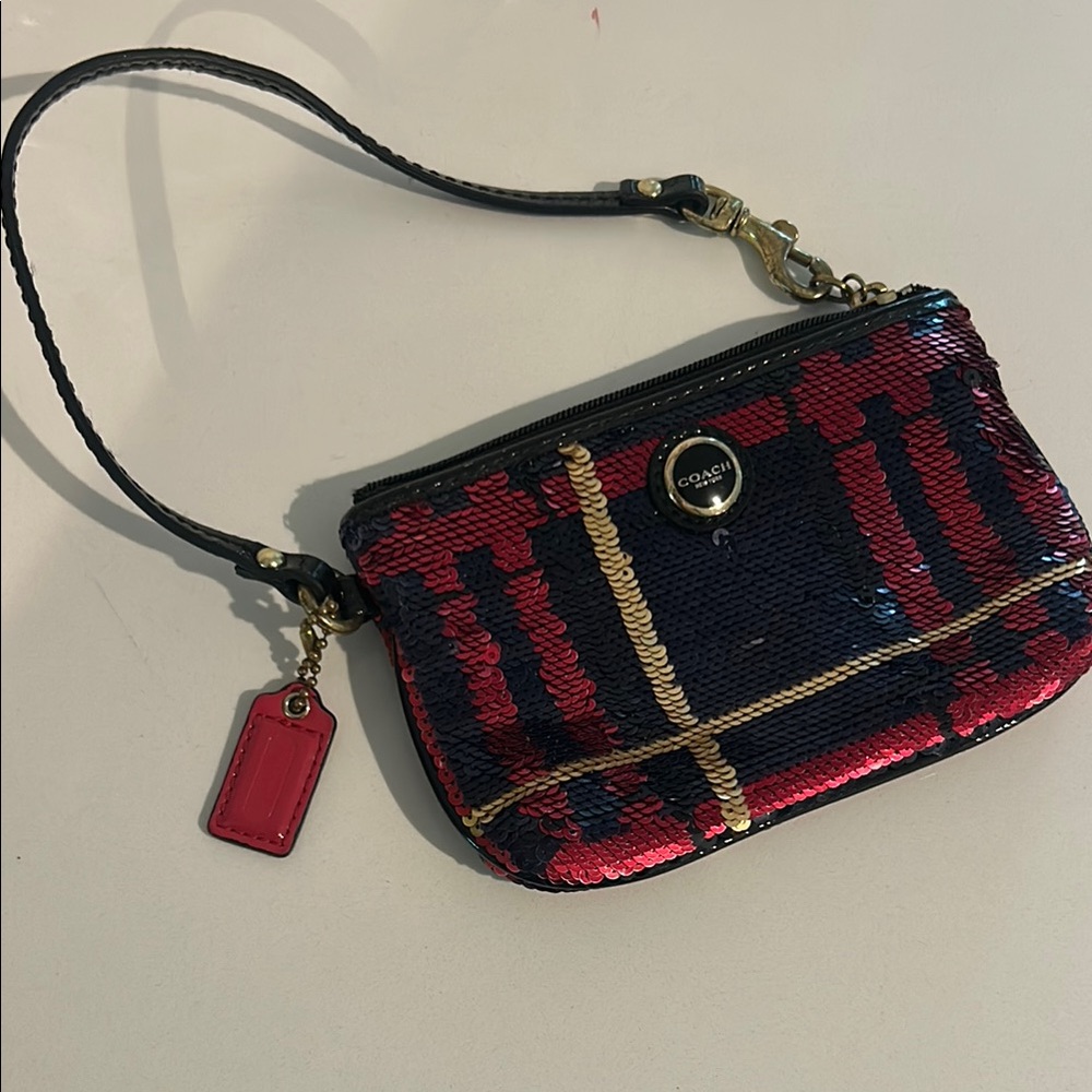 Coach Red and Blue Wristlet Clutch